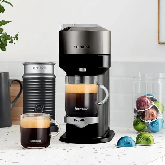 Nespresso Deluxe Capsule Coffee Maker - Sleek Black Design - Front of Product