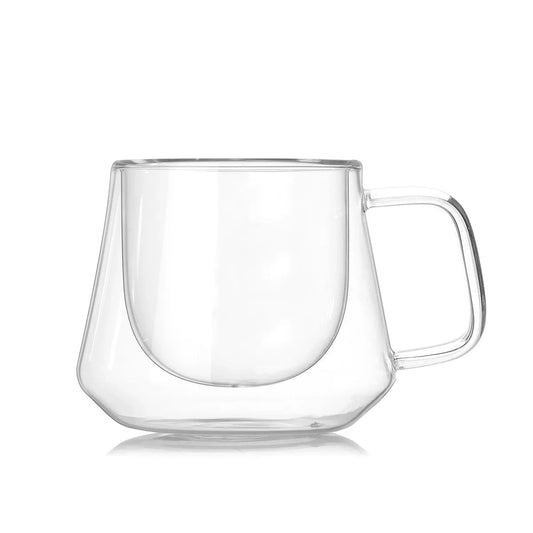 200ml Heat-Resistant Glass Coffee Mug - Stylish Double-Wall Design - Empty Cup left side