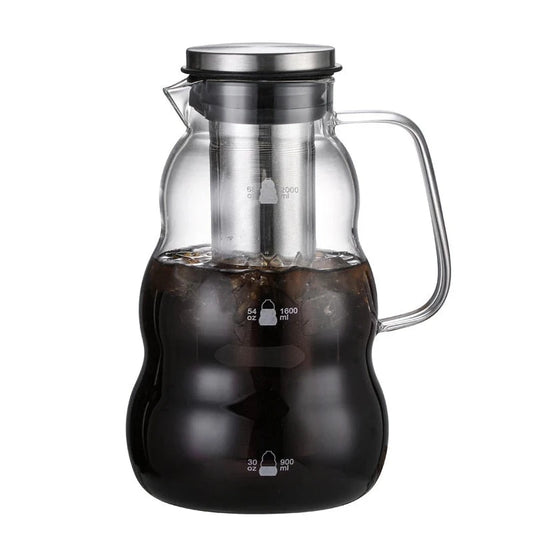 1500ml Cold Brew Coffee Maker with Large Capacity Glass Kettle and Filter for Hot and Cold Brew Tea - Filled with Iced Coffee Left side