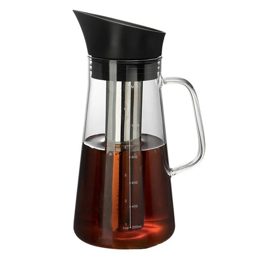 1200/1500ml Large Capacity Glass Kettle with Filter for Cold Brew Coffee and Tea - Versatile Brewing - Filled with Coffee - Left