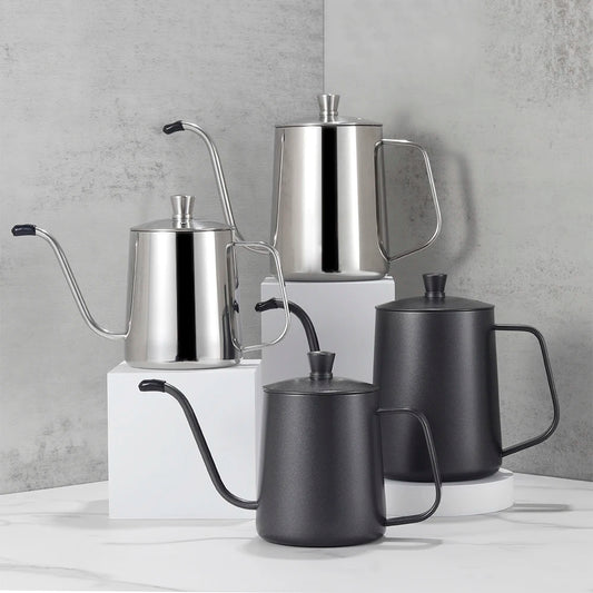 Stainless Steel Gooseneck Drip Kettle - 350ml & 600ml - Non-stick Coating - All Four Products Grouped Together