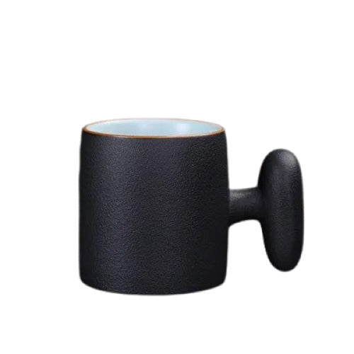 Artisanal Ceramic Mug with Ceramic Handle - Handmade Italian Tea & Coffee Cup Black Cup